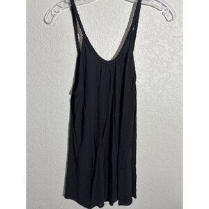 Lulus tank top Womens S/M Black Crinkle Rayon Sleeveless Braided Strap Top